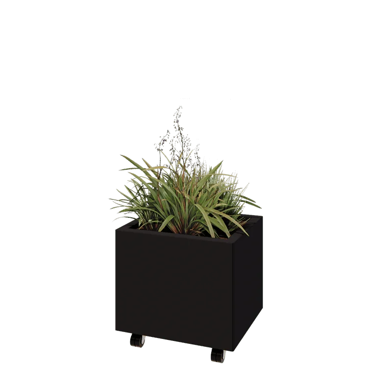Terasest lillekast - Ristkülik - 50 x 40 x 40 cm - RAL9005 matt (must) - Põhjalauaga - Ratastega