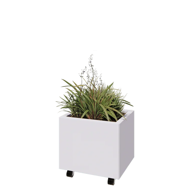 Terasest lillekast - Ristkülik - 50 x 40 x 40 cm - RAL9010 matt (valge) - Põhjalauaga - Ratastega