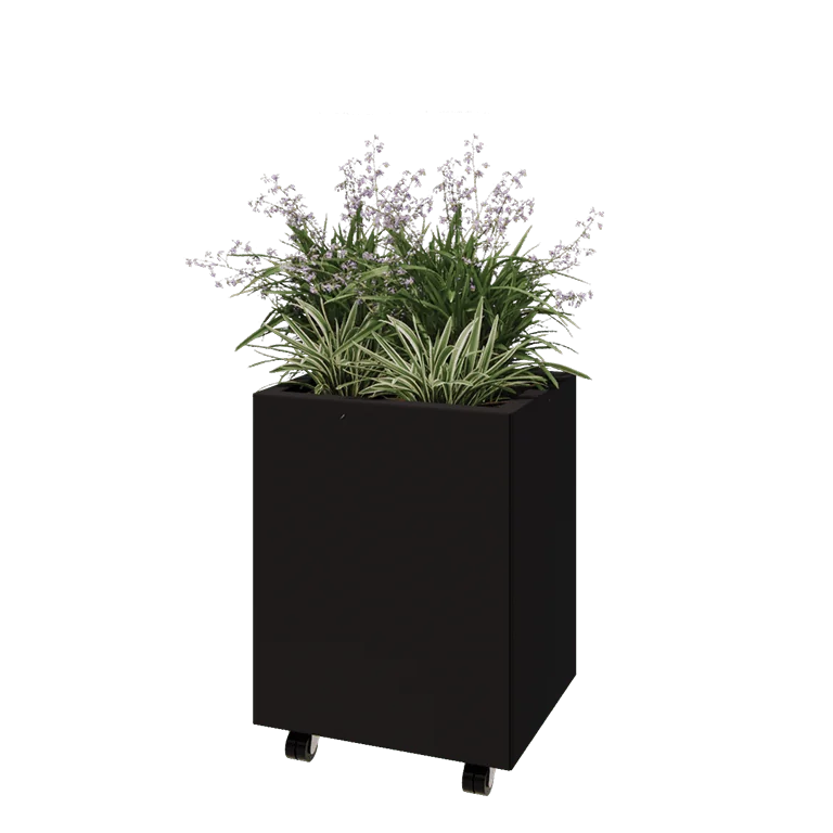 Terasest lillekast - Ristkülik - 50 x 40 x 60 cm - RAL9005 matt (must) - Põhjalauaga - Ratastega
