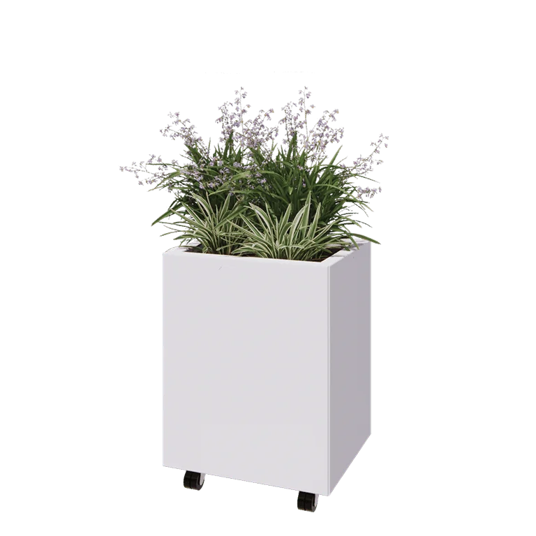 Terasest lillekast - Ristkülik - 50 x 40 x 60 cm - RAL9010 matt (valge) - Põhjalauaga - Ratastega