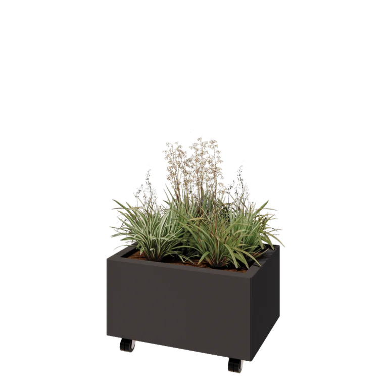 Terasest lillekast - Ristkülik - 60 x 40 x 30 cm - RAL7016 matt (antratsiithall) - Põhjalauaga - Ratastega