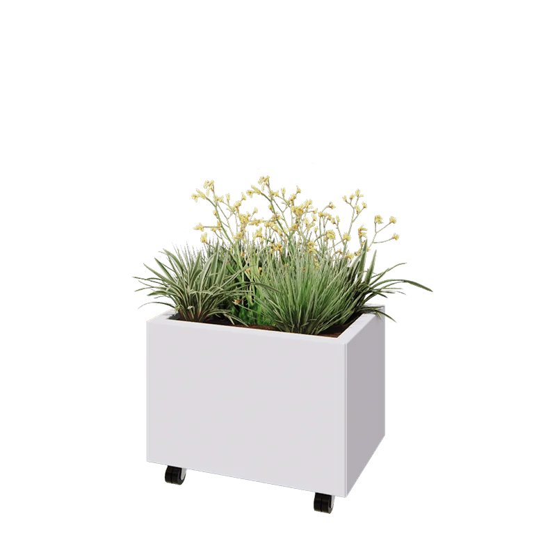 Terasest lillekast - Ristkülik - 60 x 40 x 40 cm - RAL9010 matt (valge) - Põhjalauaga - Ratastega