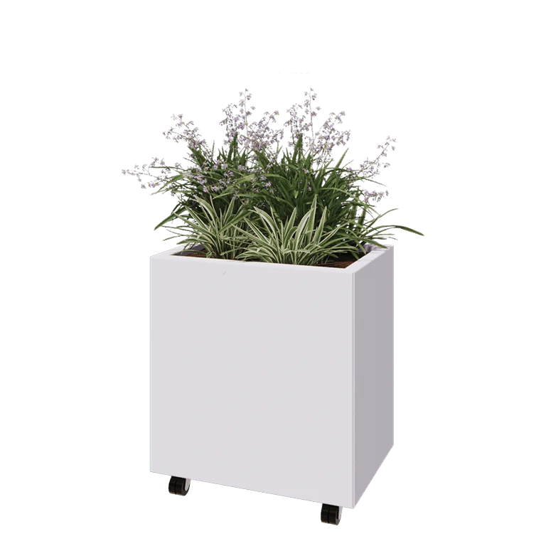 Terasest lillekast - Ristkülik - 60 x 40 x 60 cm - RAL9010 matt (valge) - Põhjalauaga - Ratastega