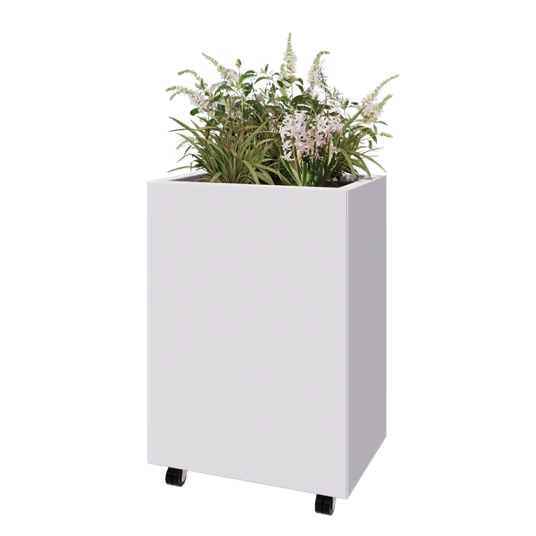 Terasest lillekast - Ristkülik - 60 x 40 x 80 cm - RAL9010 matt (valge) - Põhjalauaga - Ratastega