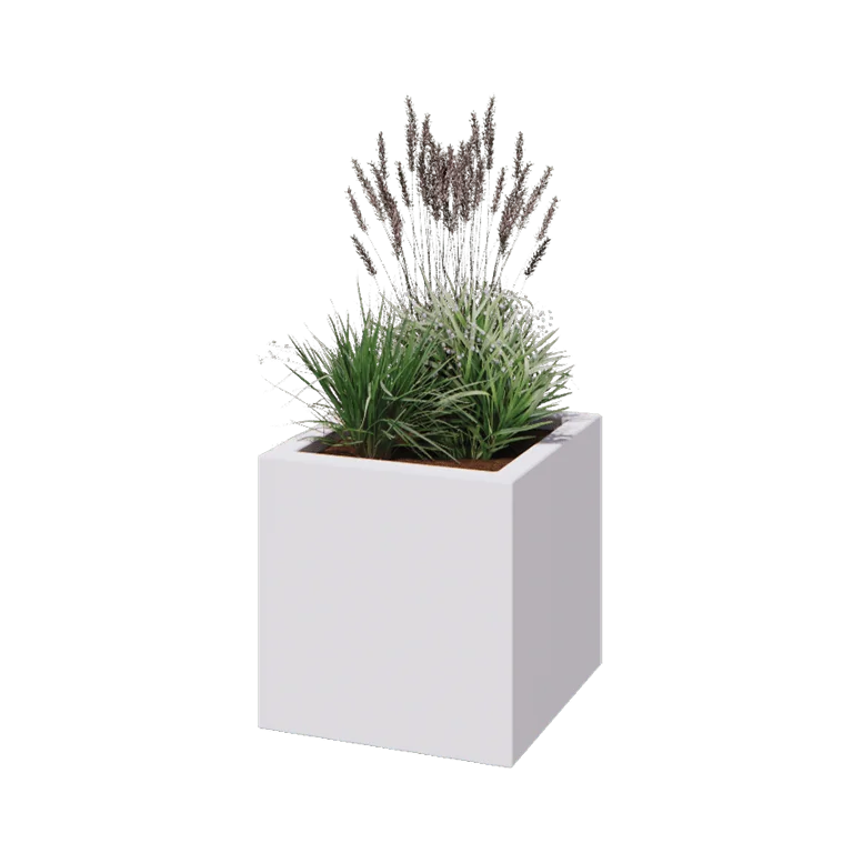 klaaskiudne lillekast - Ruut - 50 x 50 x 50 cm - RAL9010 matt (valge) - Põhjaga