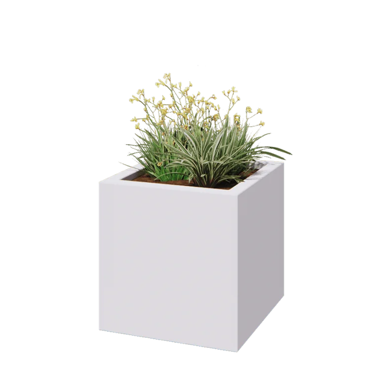 klaaskiudne lillekast - Ruut - 60 x 60 x 60 cm - RAL9010 matt (valge) - Põhjaga