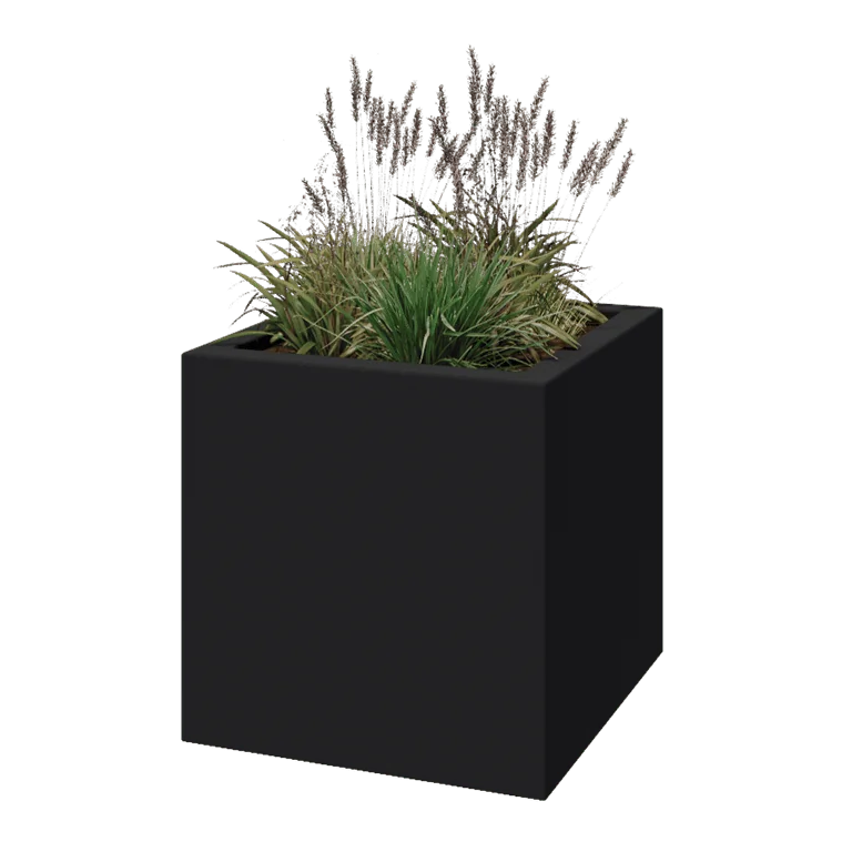 klaaskiudne lillekast - Ruut - 70 x 70 x 70 cm - RAL7021 matt (must hall) - Põhjaga