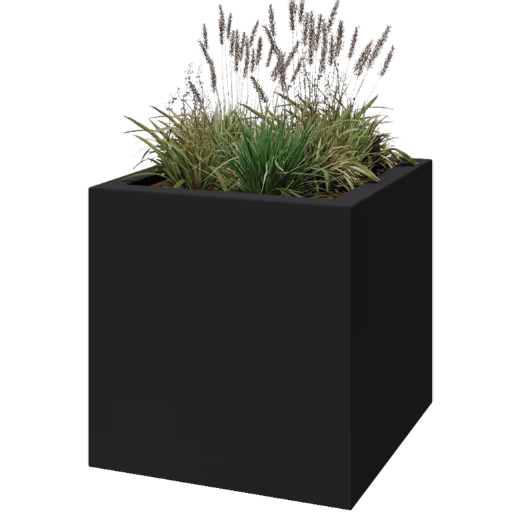 klaaskiudne lillekast - Ruut - 80 x 80 x 80 cm - RAL7021 matt (must hall) - Põhjaga