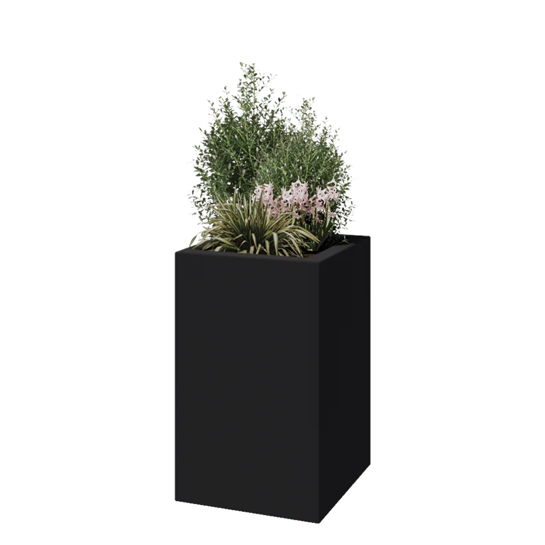 klaaskiudne lillekast - Ruut - 50 x 50 x 80 cm - RAL7021 matt (must hall) - Põhjaga