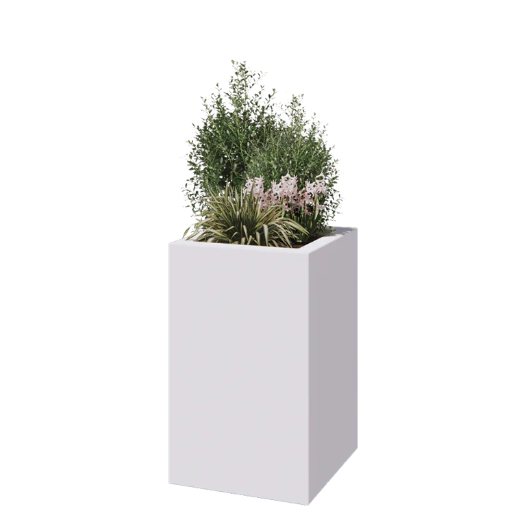 klaaskiudne lillekast - Ruut - 50 x 50 x 80 cm - RAL9010 matt (valge) - Põhjaga